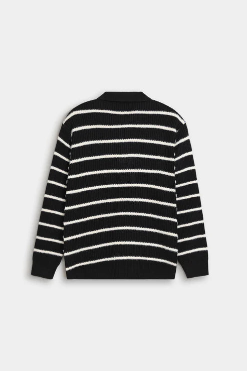 Knitted Striped Polo Sweater