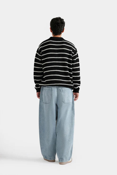 Knitted Striped Polo Sweater