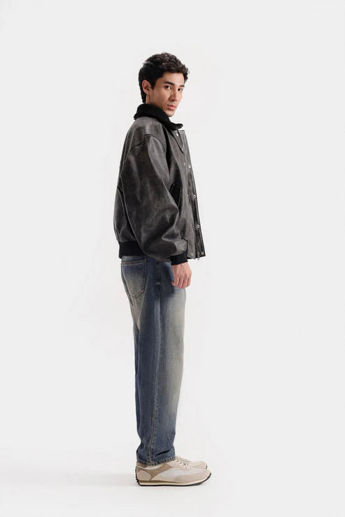 washed-Out Faux Leather Jacket