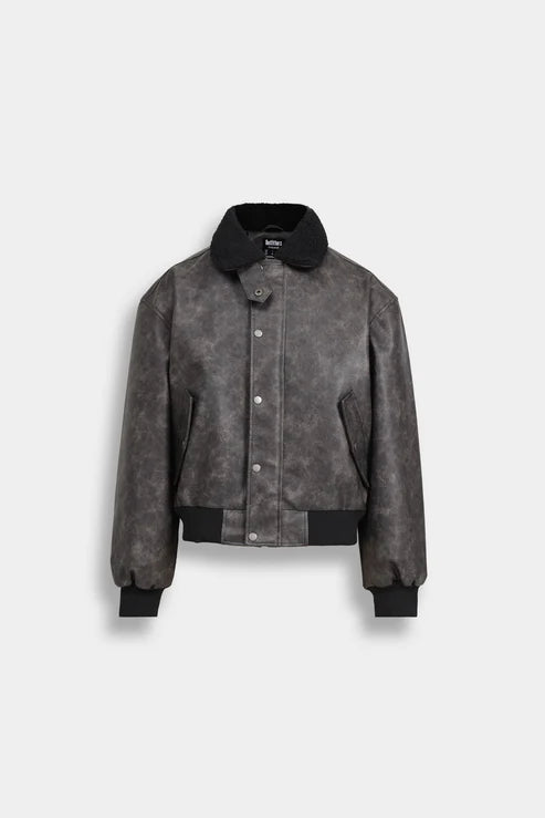 washed-Out Faux Leather Jacket