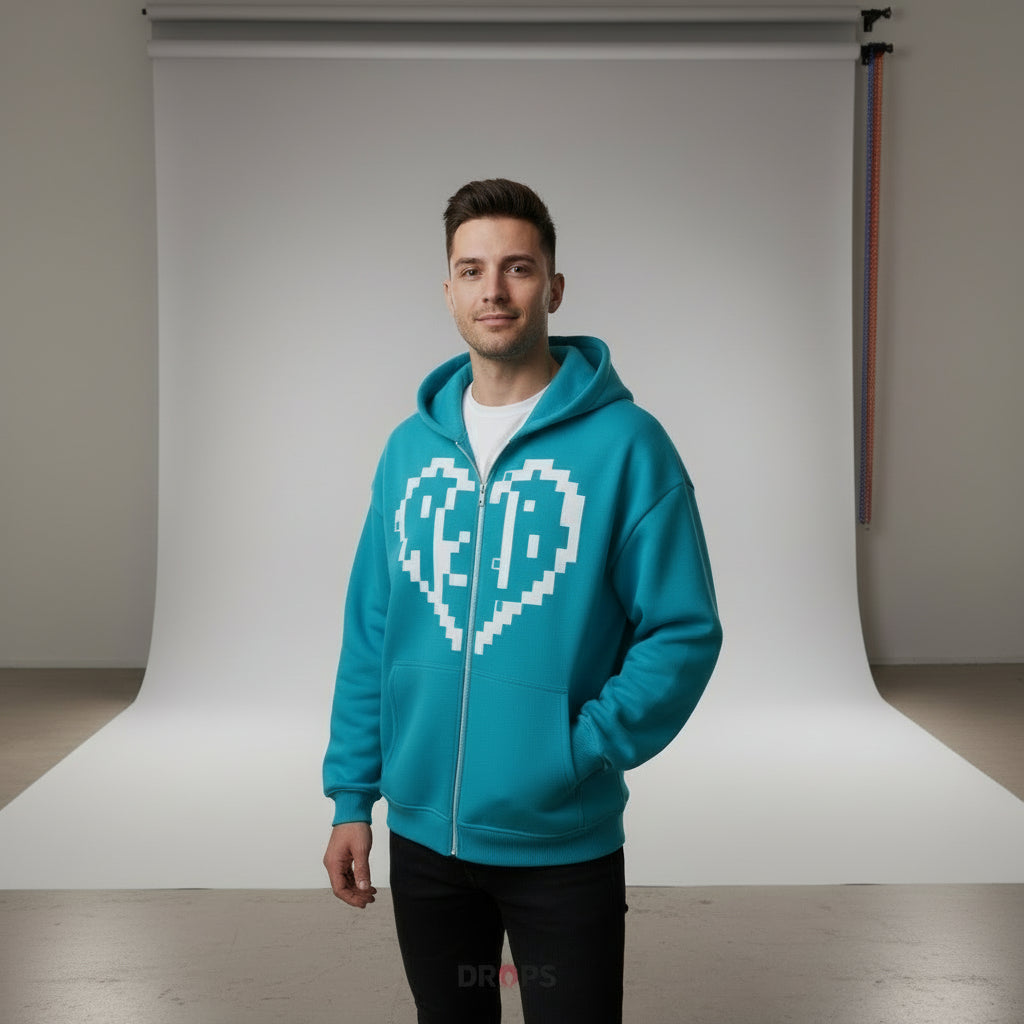 The A3b Pixel Heart Zip Up Hoodie